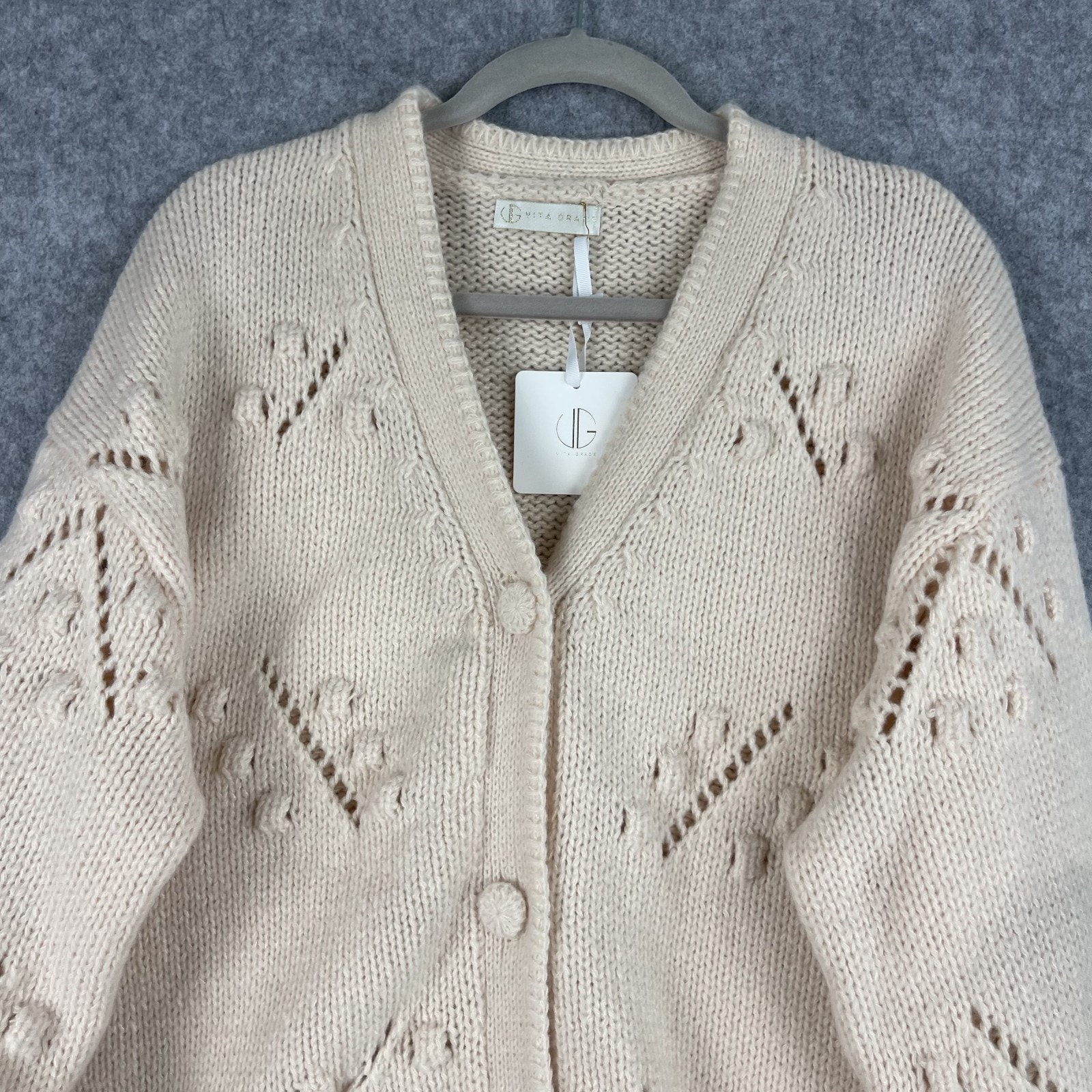 Vita Grace Lucia Cardigan Sweater Womens One Size Beige Swiss Chunky Knit Nwt — image 2 of 8